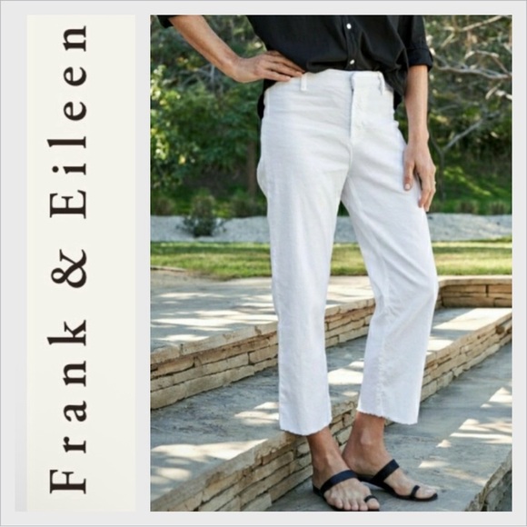 FRANK & EILEEN Kinsale The Italian Crop Pants in White Size 6 linen blend - Picture 1 of 9